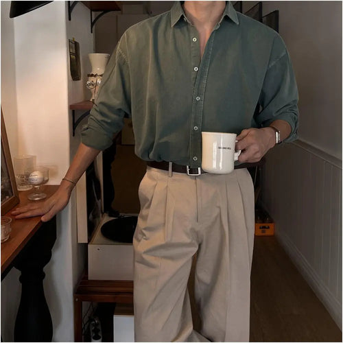 RETRO WASHED LONG SLEEVE CASUAL SHIRT Mrcyc
