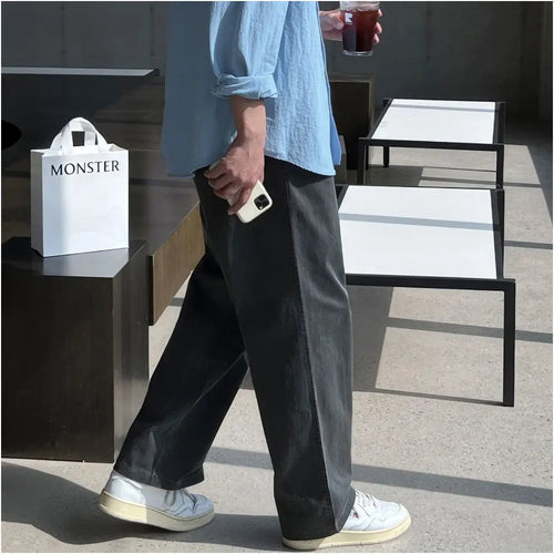 Heavy industry washed double pinch pleated straight leg casual pants for men s Dongdaemun new independent homemade niche loose leg pants image 3