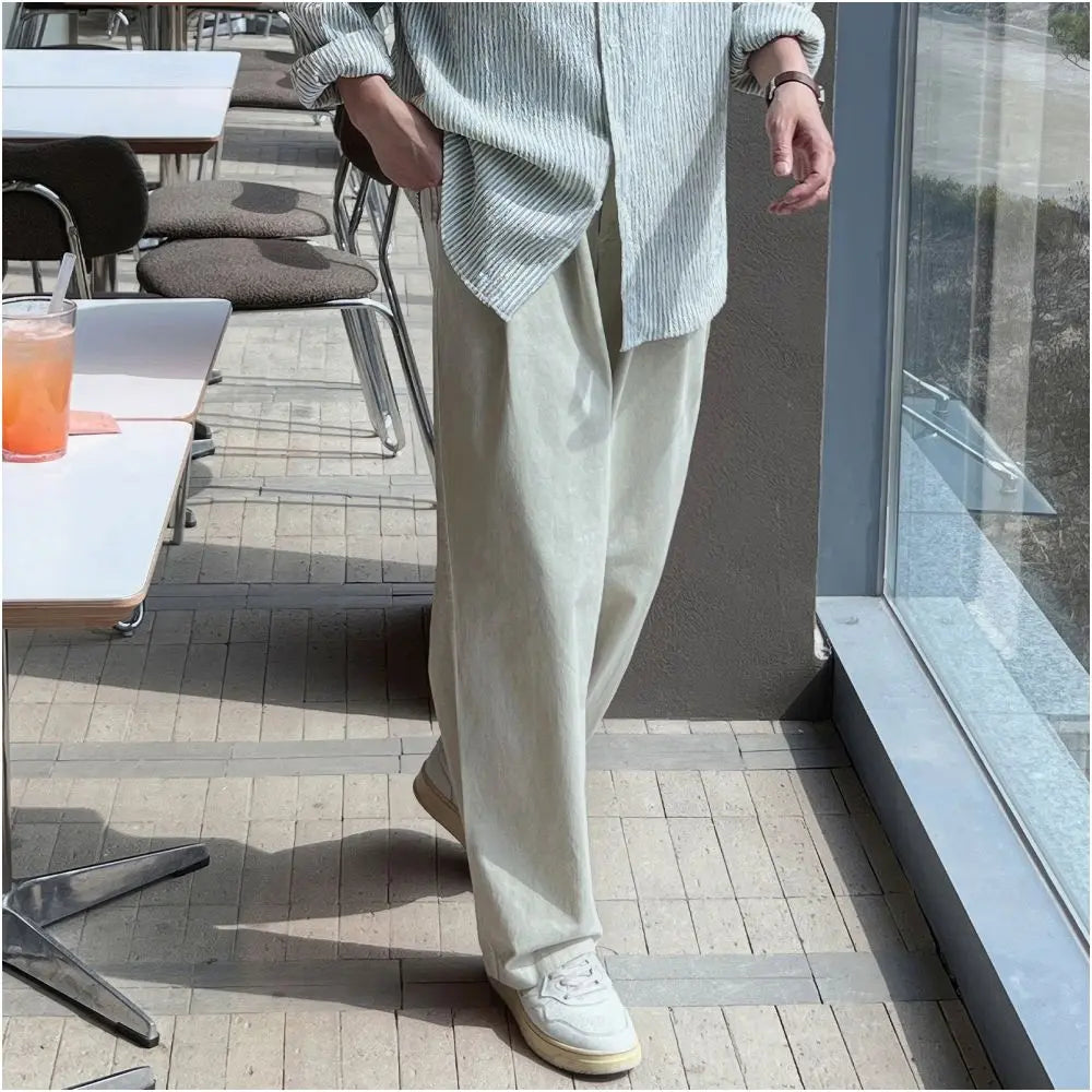Heavy industry washed double pinch pleated straight leg casual pants for men s Dongdaemun new independent homemade niche loose leg pants image 5