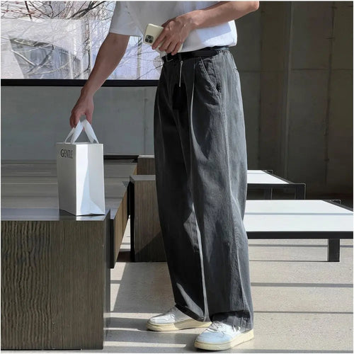 Heavy industry washed double pinch pleated straight leg casual pants for men s Dongdaemun new independent homemade niche loose leg pants image 0