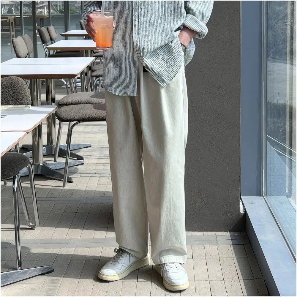 WASHED DOUBLE PLEATED STRAIGHT LEG PANTS DAVID&ME