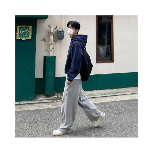 MRCYC pants men s spring and autumn Korean trend wide leg sweatpants pure cotton loose gray sports pants casual pants image 3